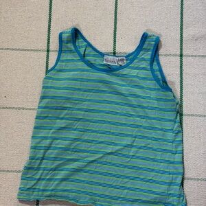 Basic Editions Blue and Green Striped Tank Top